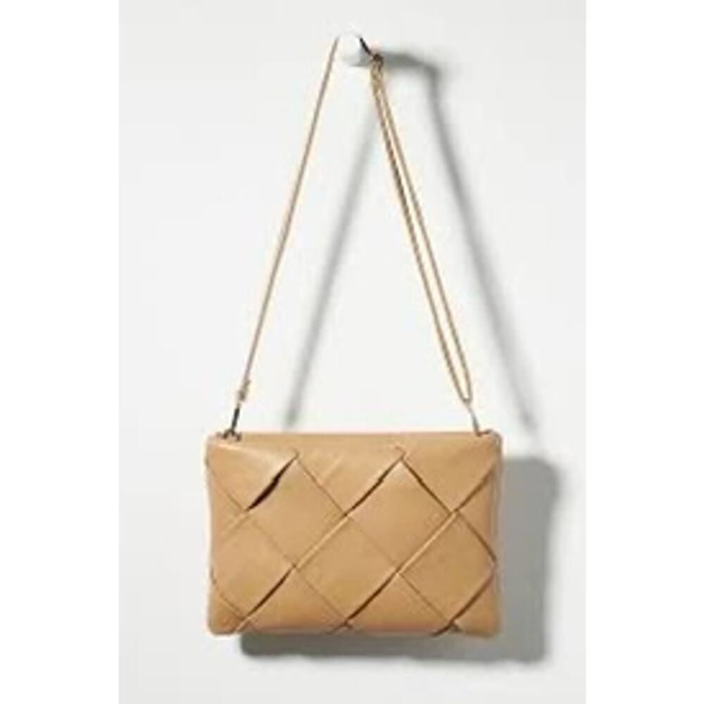 Anthropologie Woven Tan Crossbody Bag wear shown in pictures